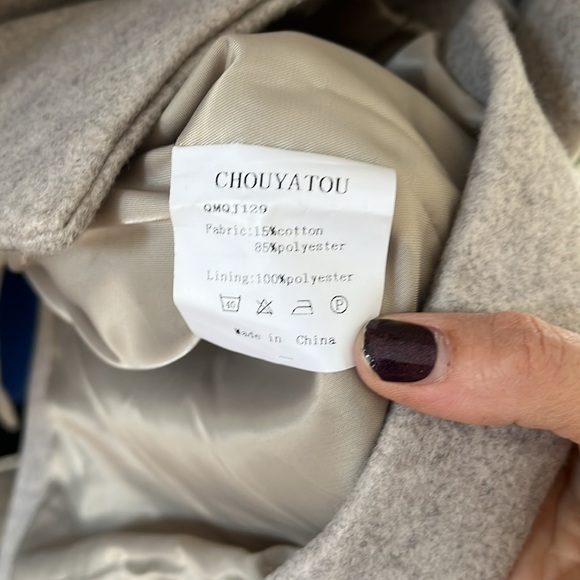 Chou Yatou oatmeal notch lapel double breasted peacoat overcoat size S - Picture 3 of 15